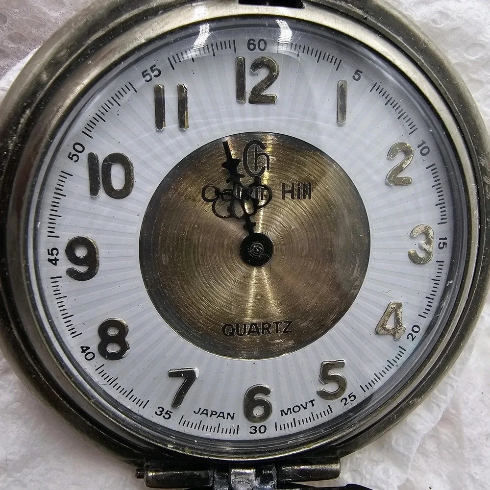 Calvin Hill Silver-Toned Pocket Watch Black Enamel Motorcycle Not Operational
